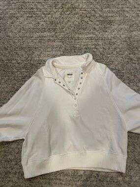 aerie Women's Cream Snap-Front Crewneck Pullover